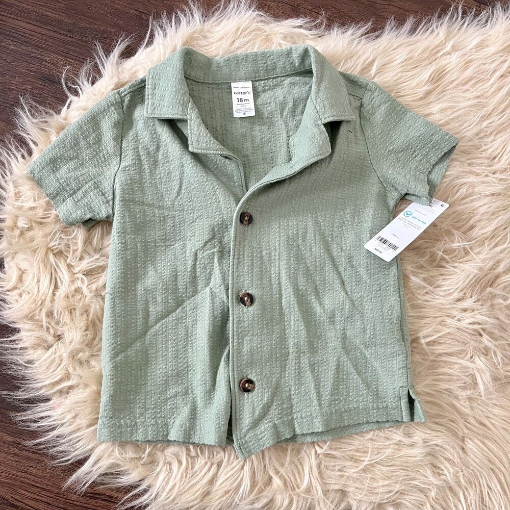 Carter's sage green textured short-sleeve button-down shirt 18M